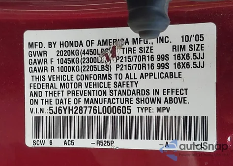2006 Honda Element Ex-P from USA, damaged, VIN 5J6YH28776L000605
